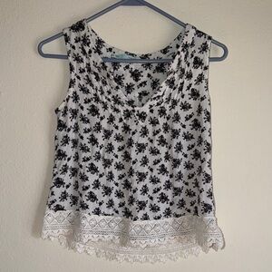 Maurices Black and White Floral Tank Top